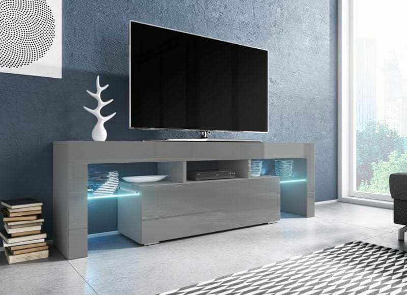 eoshop TV stolík Toro 138 cm, šedá matná / šedá lesk
